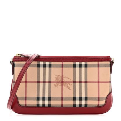 Burberry Haymarket Check Small Peyton Crossbody Clutch Bag Military Red 1 of 12