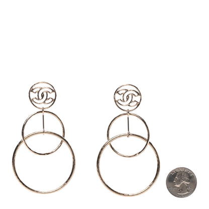 Chanel CC Dangle Double Circle Earrings Silver 2 of 4