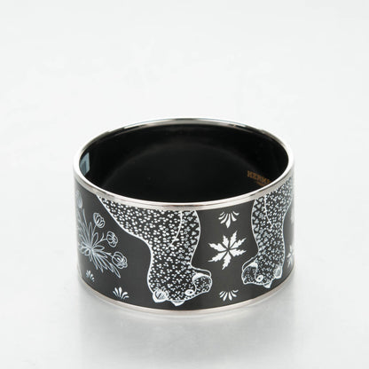 Hermes Enamel Printed Extra Wide Les Leopards Positif Negatif Bracelet 65 Black 3 of 7