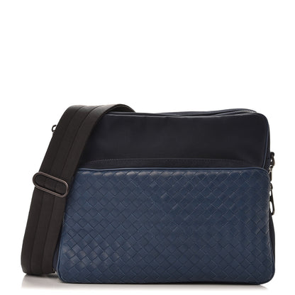 Bottega Veneta Canvas Calfskin Intrecciato Messenger Tourmaline Pacific 1 of 10