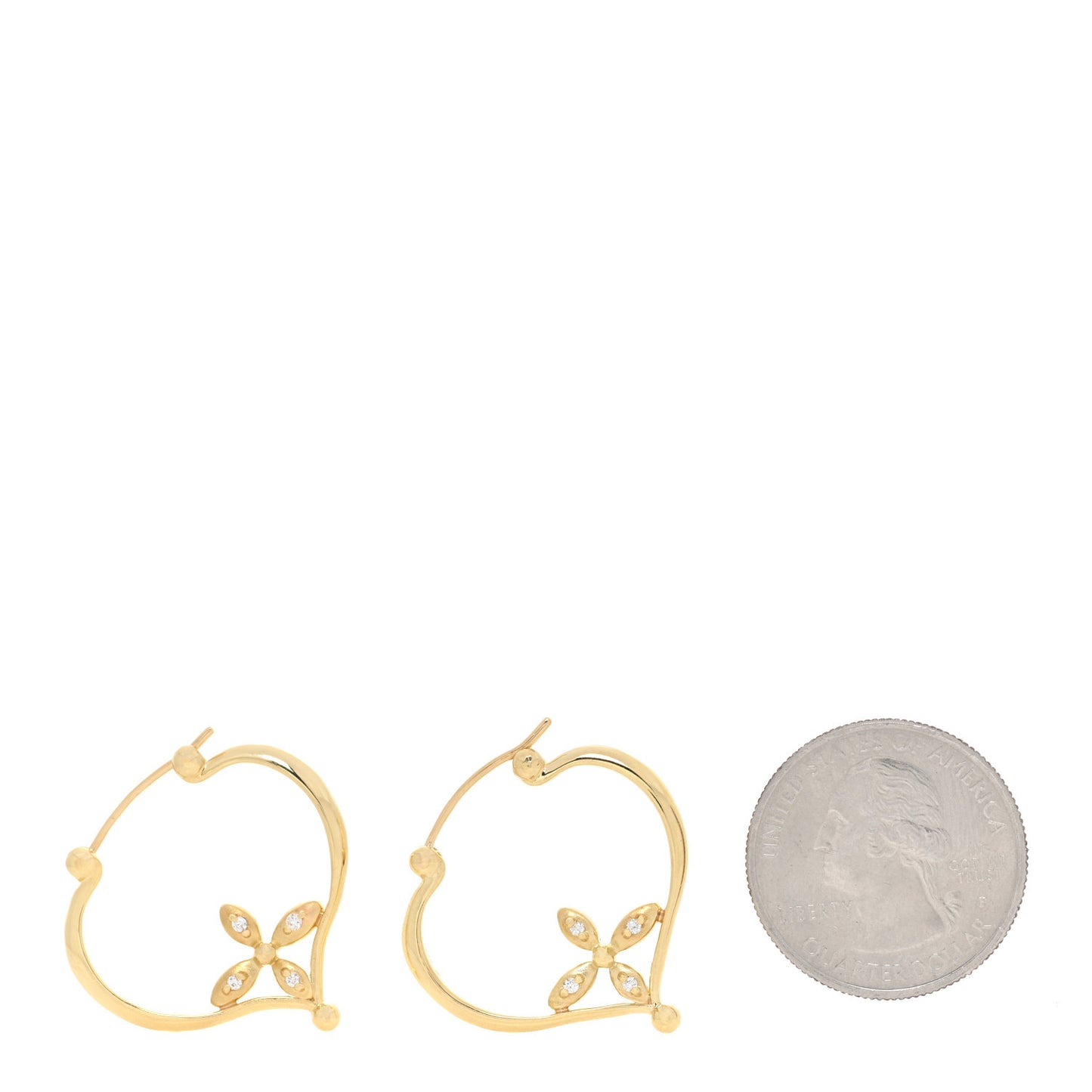 18K Yellow Gold Diamond Heart Hoop Earrings