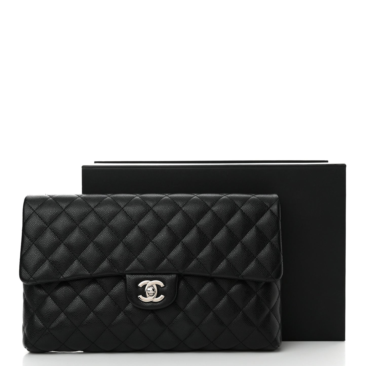 Caviar Quilted Flap Clutch Black