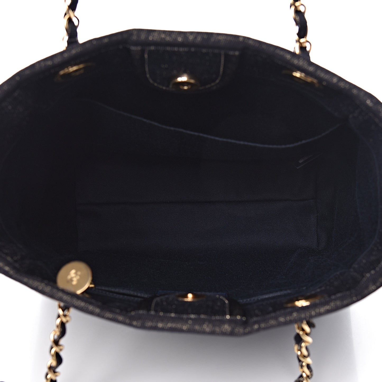 Lurex Canvas Mini Deauville Tote Navy Blue Gold