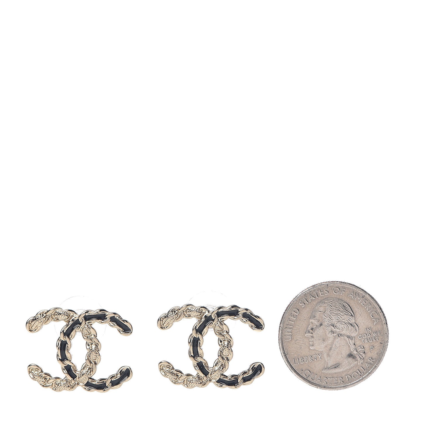 Enamel Metal Chain French New Wave CC Earrings Black Gold