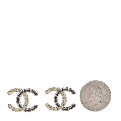 Chanel Enamel Metal Chain French New Wave CC Earrings Black Gold 2 of 4