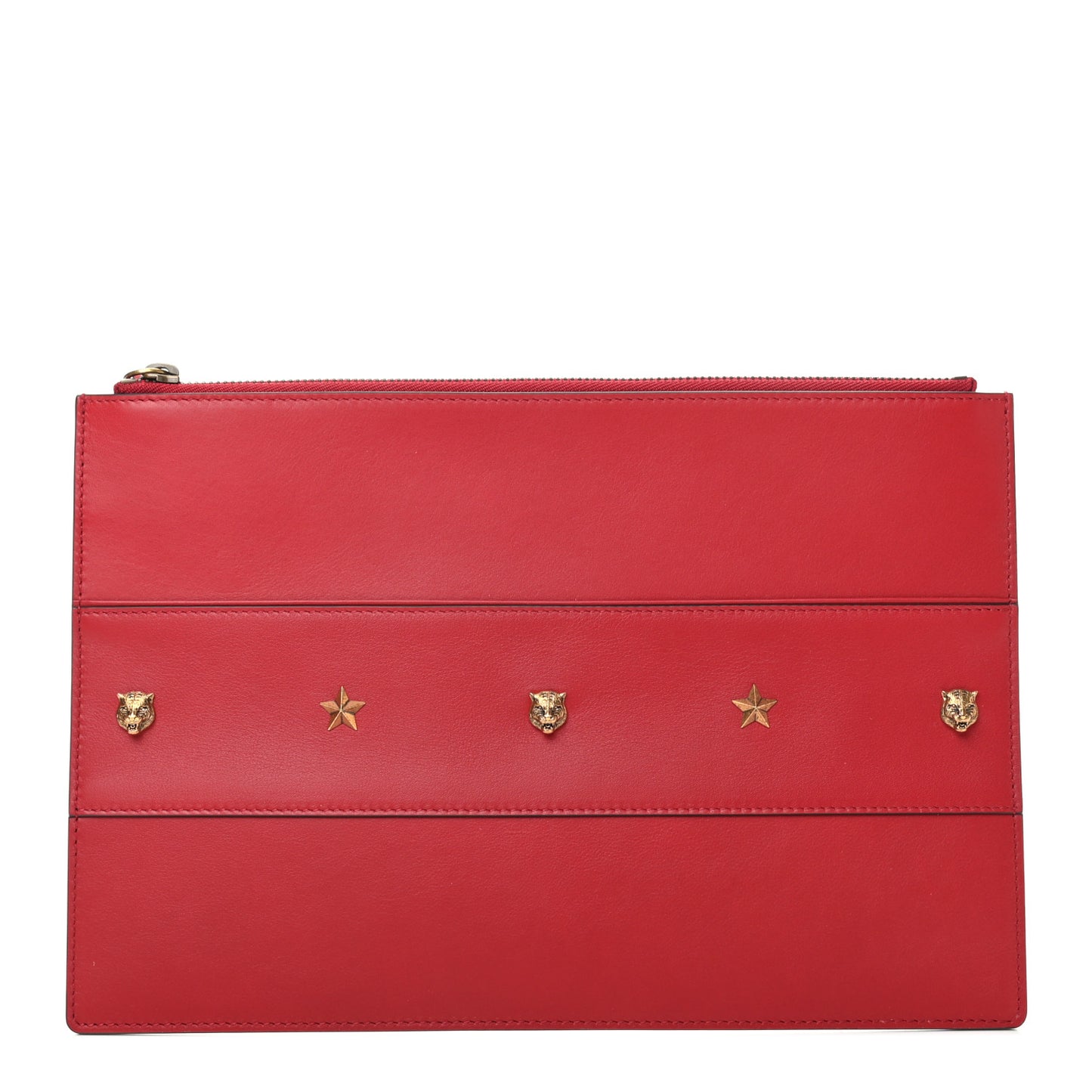 Calfskin Studded Animalier Zip Pouch Red