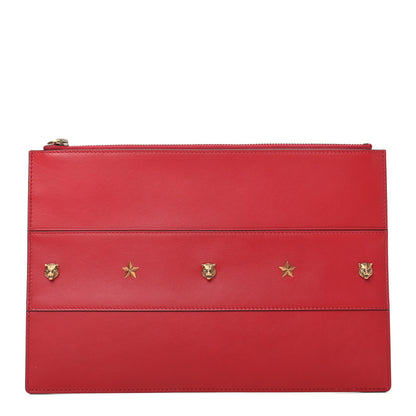 Gucci Calfskin Studded Animalier Zip Pouch Red 1 of 6