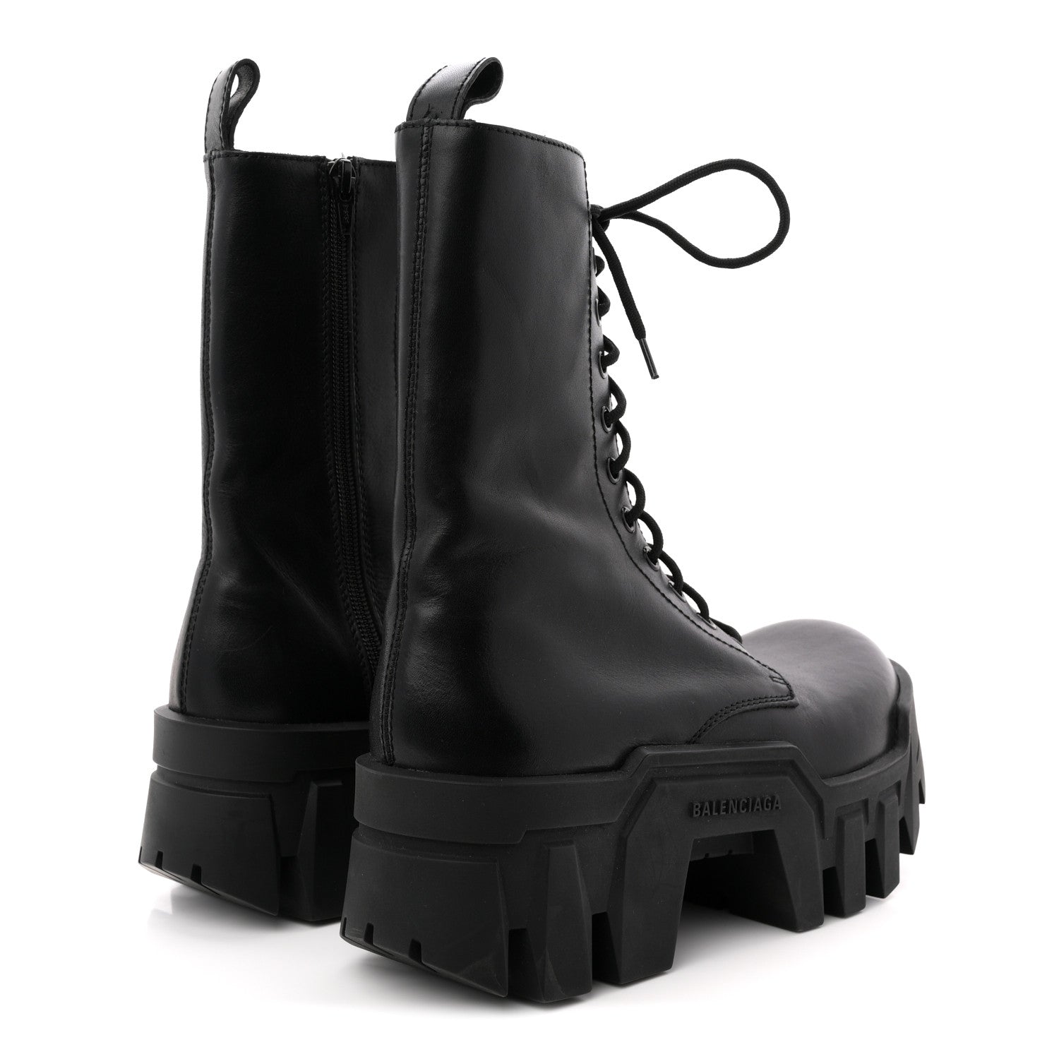 Balenciaga Calfskin Womens Bulldozer Lace Up Boots 37 Black