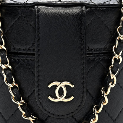 Chanel Lambskin Quilted Mini Round Vanity Case With Chain Black 9 of 11