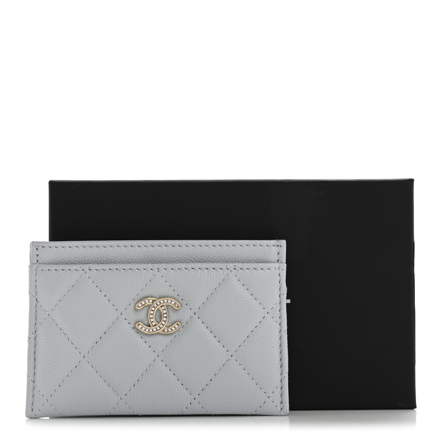 Chanel Caviar Quilted Crystal CC Logo Card Holder Light Blue 9 of 9