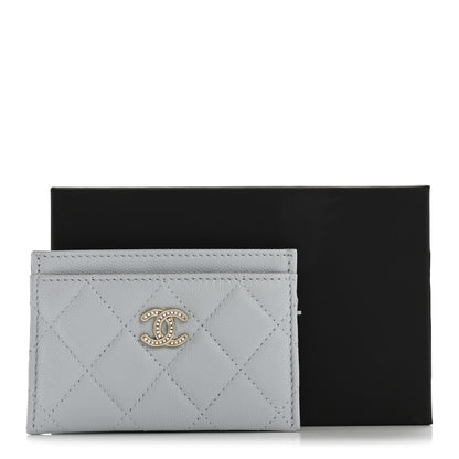 Chanel Caviar Quilted Crystal CC Logo Card Holder Light Blue 9 of 9