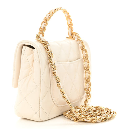 Chanel Shiny Lambskin Quilted Golden Links Top Handle Flap White 3 of 11