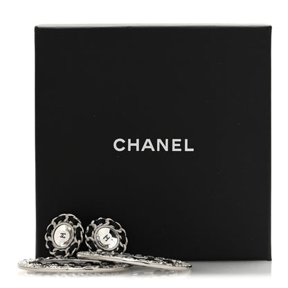 Chanel Crystal Lambskin Chain CC Hoop Clip On Earrings Black Silver 5 of 5