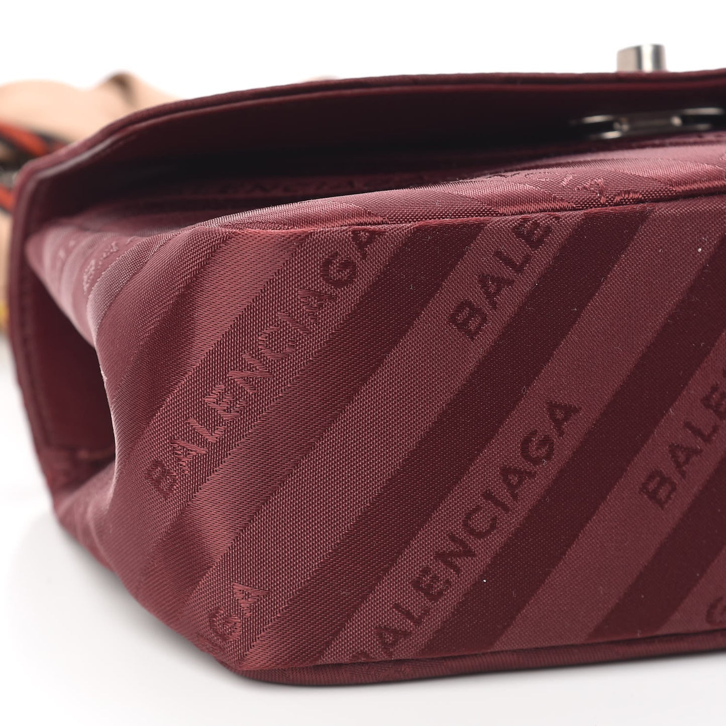 Nylon Jacquard Diagonal Logo Small Scarf Lock Chain Shoulder Bag Rouge Bordeaux Black Beige