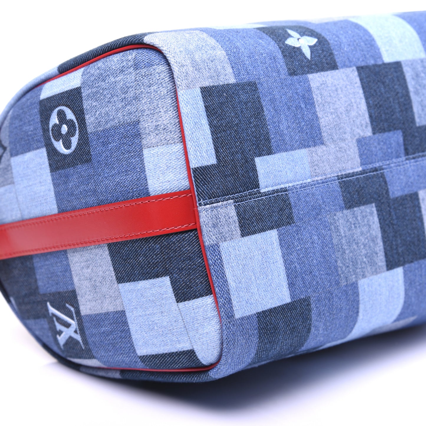 Denim Damier Monogram Patchwork Speedy Bandouliere 30 Blue Rouge