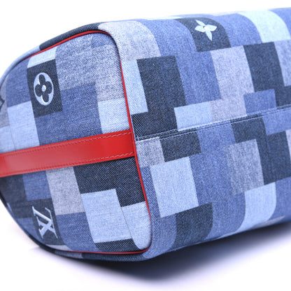 Louis Vuitton Denim Damier Monogram Patchwork Speedy Bandouliere 30 Blue Rouge 12 of 25