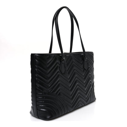 Gucci Calfskin Matelasse Monochrome Large GG Marmont Tote Bag Black 3 of 10