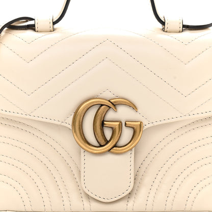 Gucci Calfskin Matelasse Mini GG Marmont Top Handle Shoulder Bag White 8 of 10
