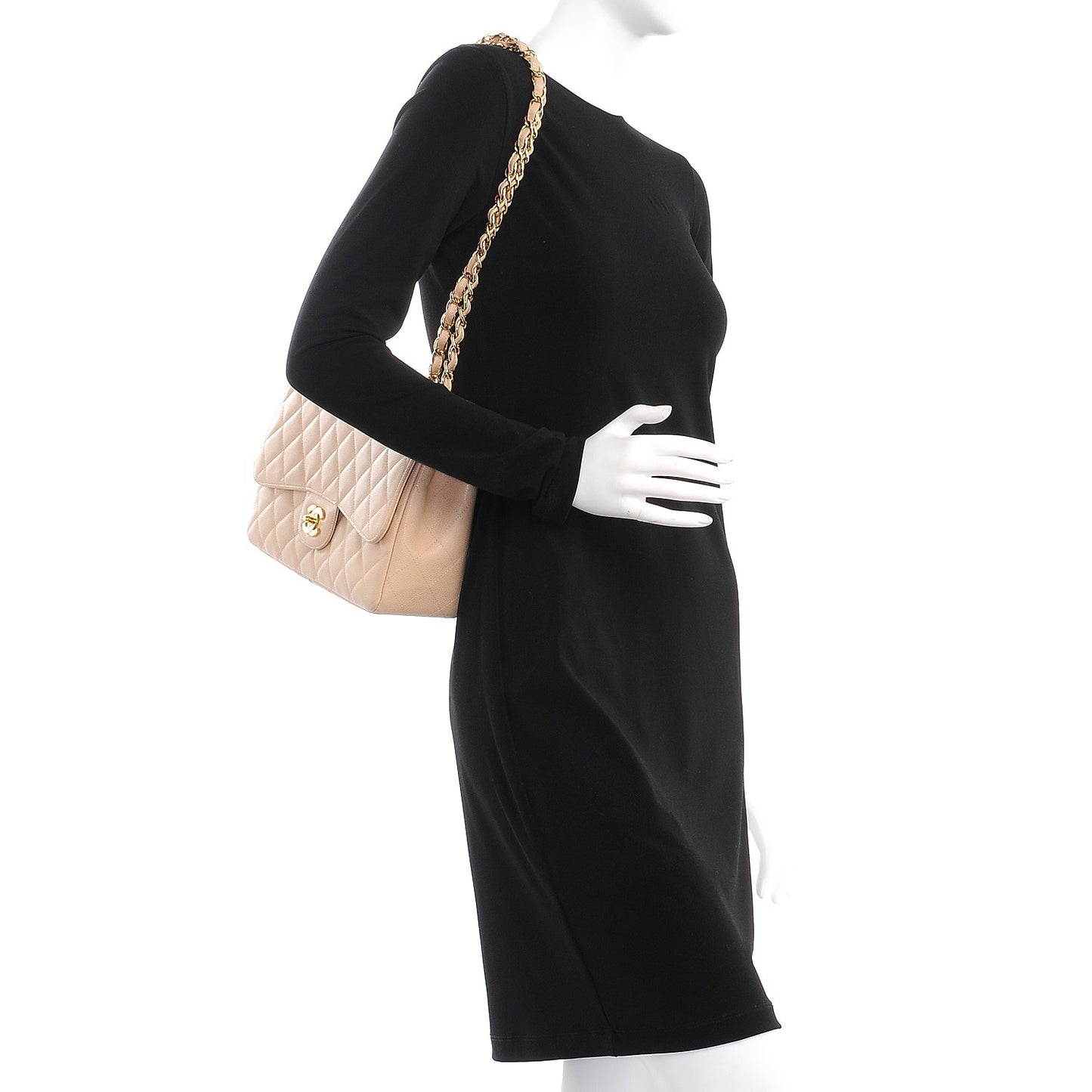 Caviar Quilted Jumbo Single Flap Beige Clair