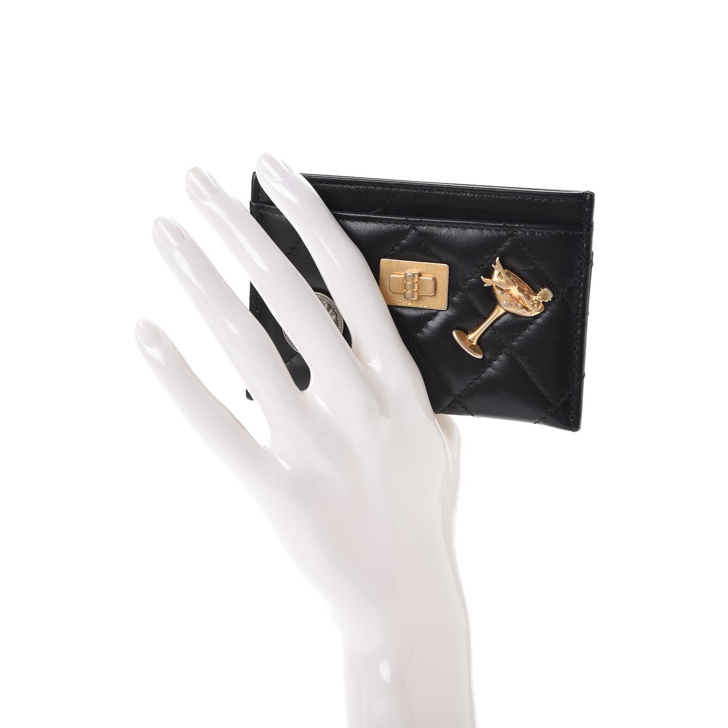 Aged Calfskin Quilted Lucky Charms Reissue Card Holder Black