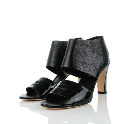 Chanel Crumpled Patent Calfskin CC Sandals 39 Black 3 of 9