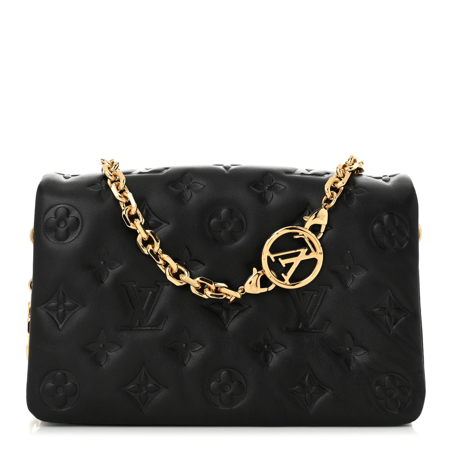 Louis Vuitton Lambskin Embossed Monogram Pochette Coussin Black 1 of 10