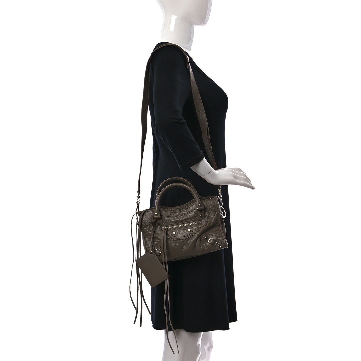 Agneau Classic Silver Hardware Mini City Dark Mink Grey