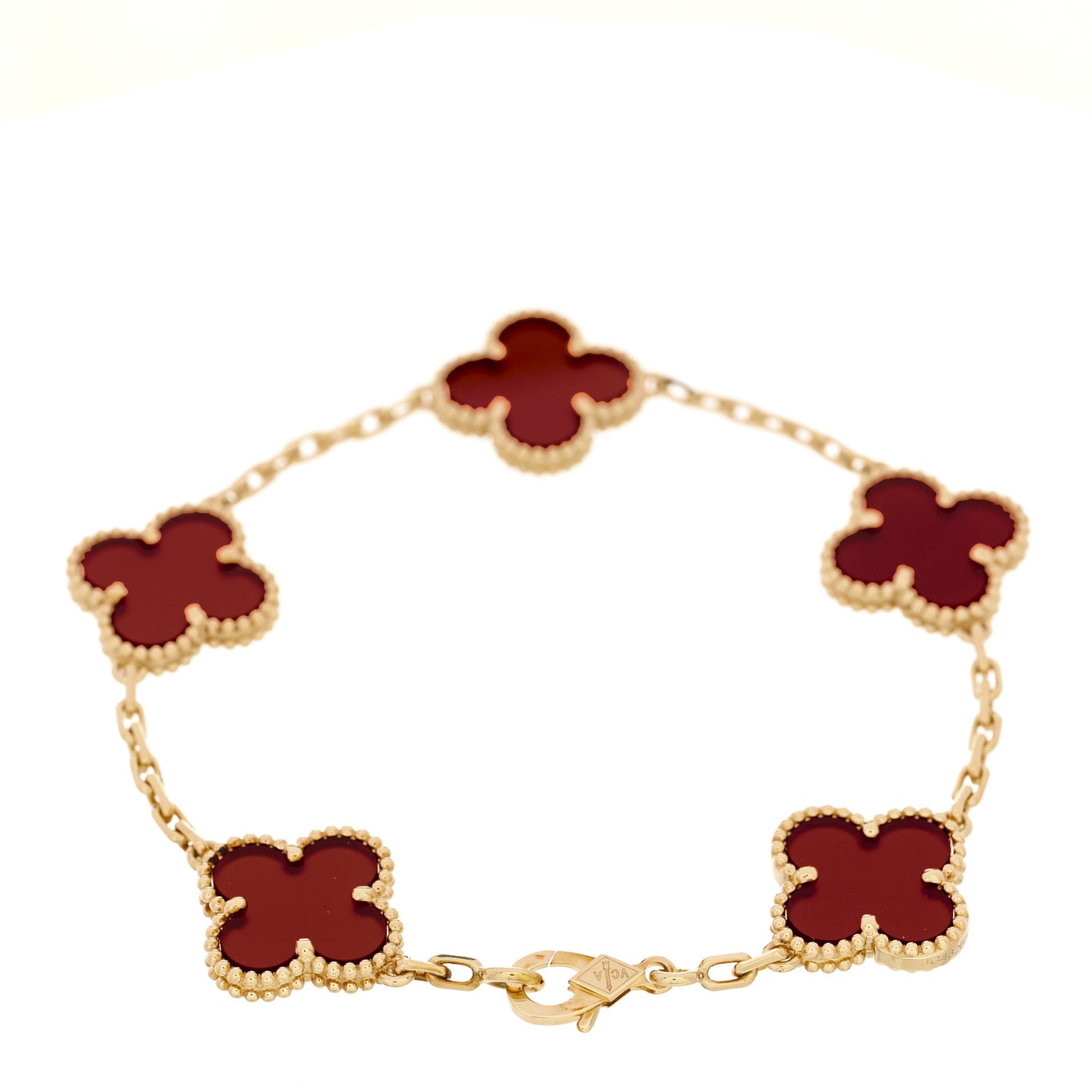18K Yellow Gold Carnelian 5 Motifs Vintage Alhambra Bracelet