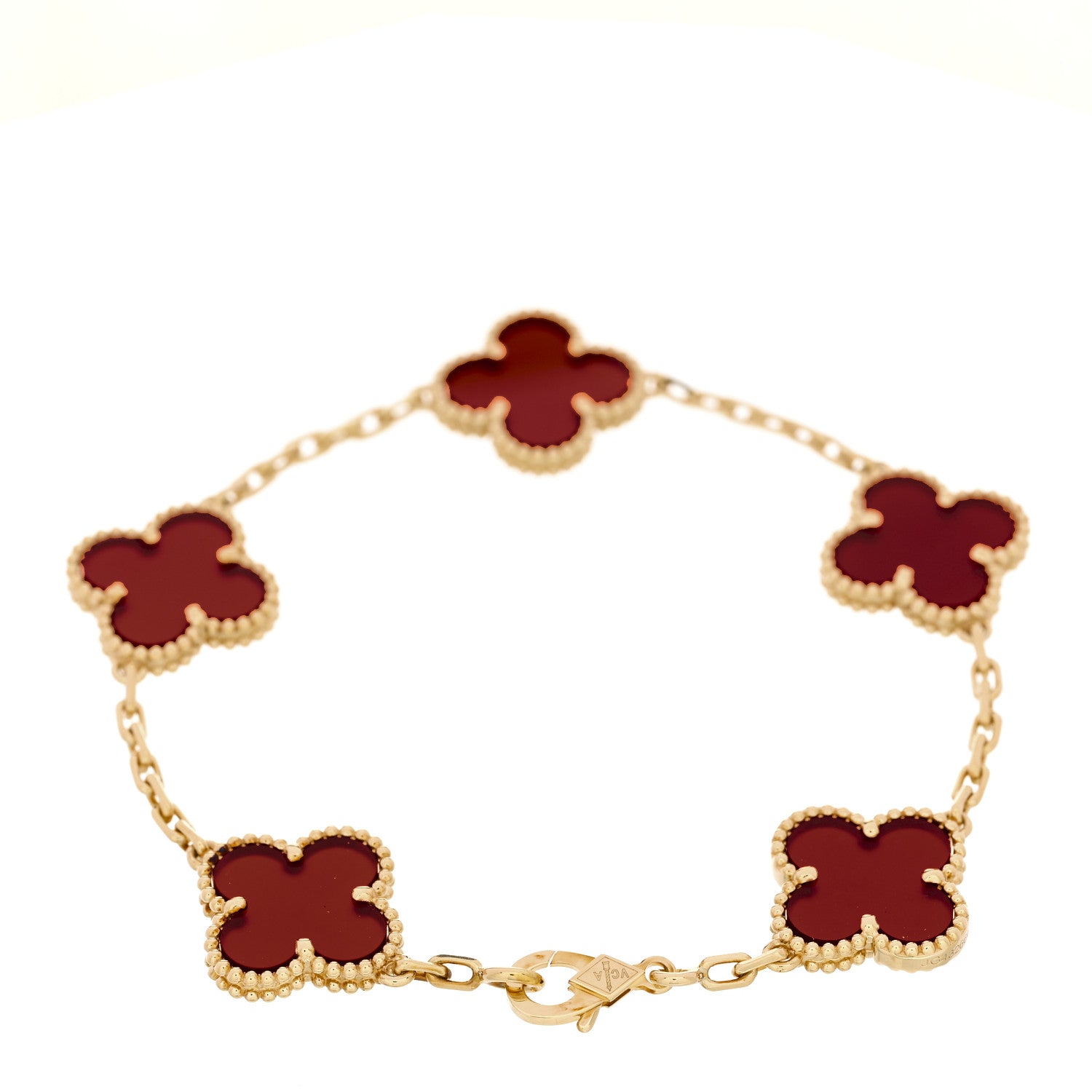 Van Cleef & Arpels 18K Yellow Gold Carnelian 5 Motifs Vintage Alhambra Bracelet 2 of 5