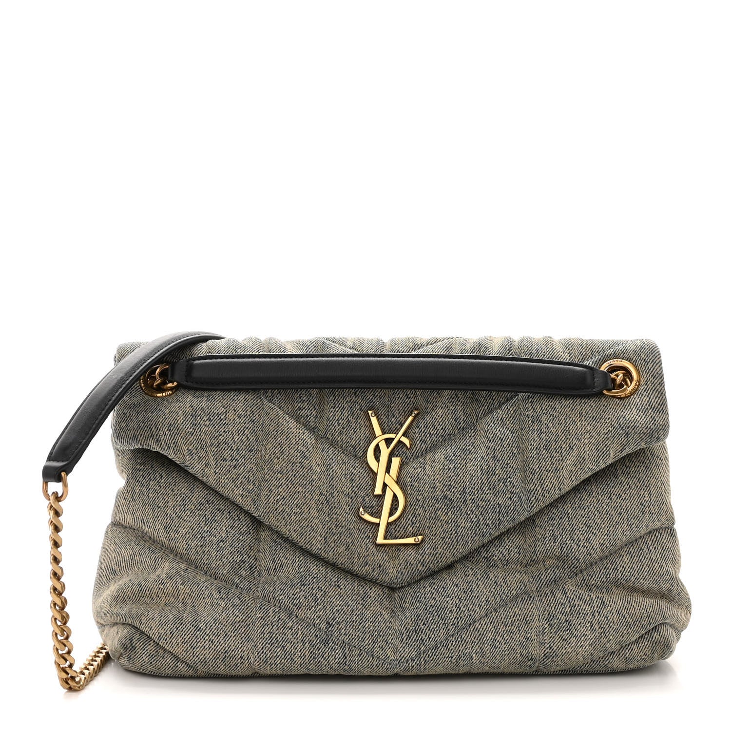 Saint Laurent Denim Quilted Small Loulou Puffer Monogram Chain Satchel Azur 1 of 12