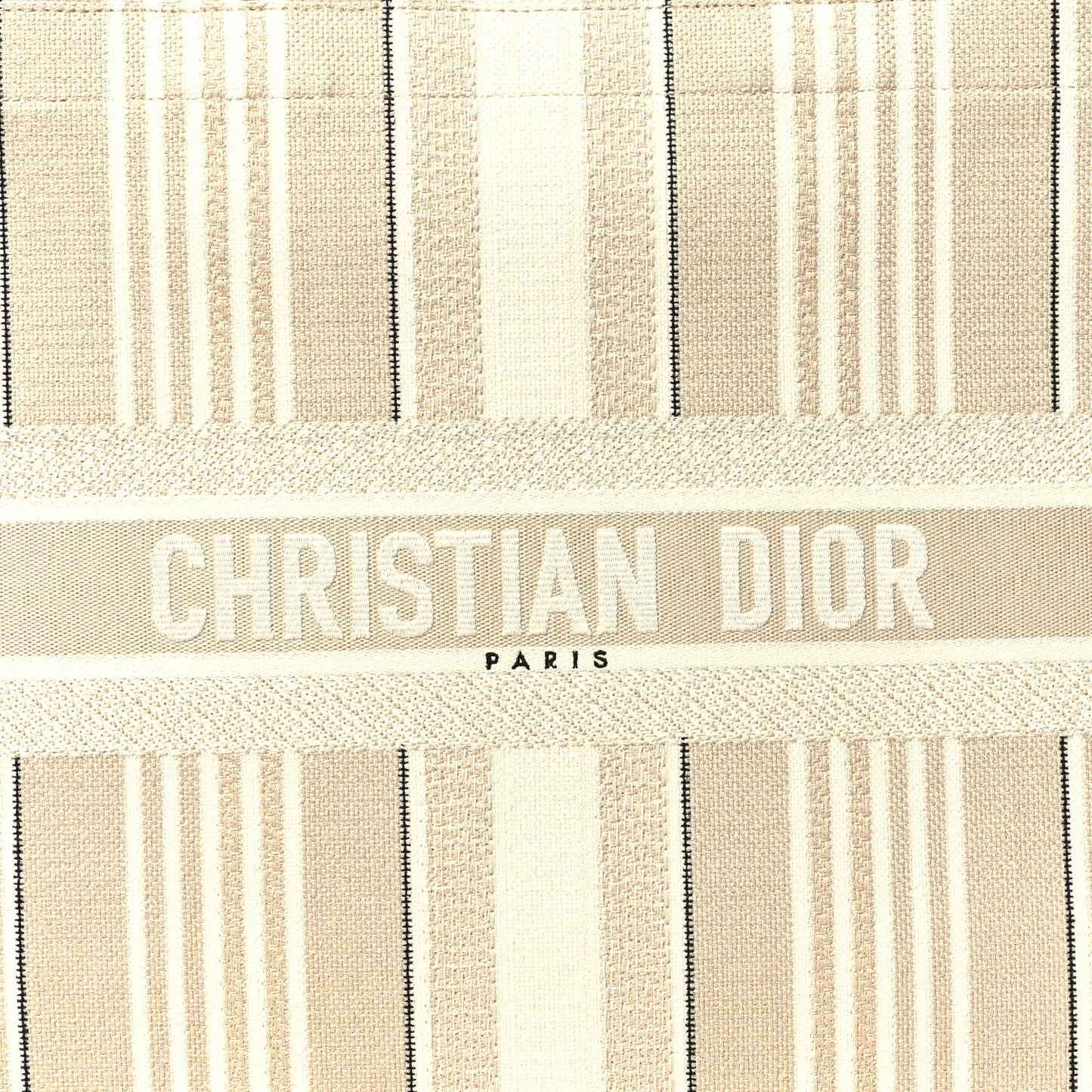 Canvas Embroidered Large Stripes Book Tote Beige