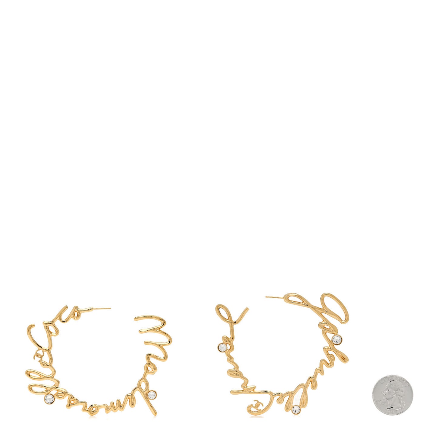 Crystal CC Script Hoop Earrings Gold