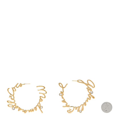 Chanel Crystal CC Script Hoop Earrings Gold 2 of 4