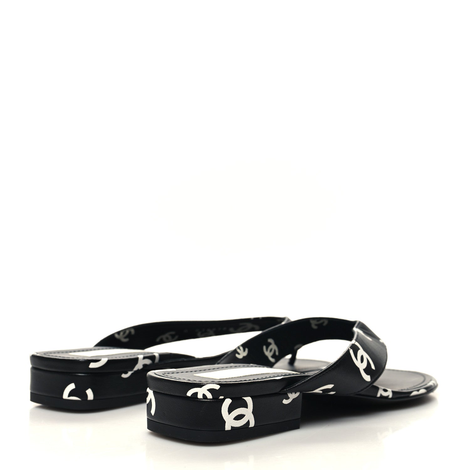Chanel Lambskin Printed CC Thong Sandals 38 Black White 4 of 8