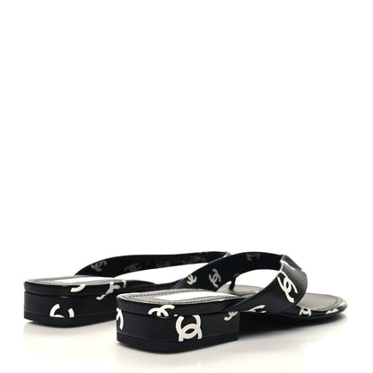 Chanel Lambskin Printed CC Thong Sandals 38 Black White 4 of 8