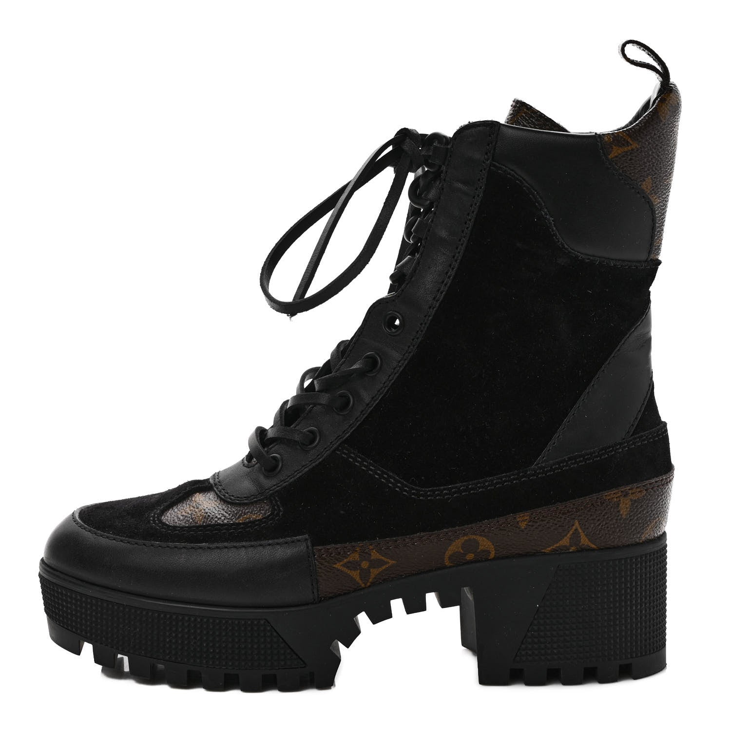 Louis Vuitton Suede Calfskin Monogram Laureate Platform Desert Boots 37 Black 1 of 8