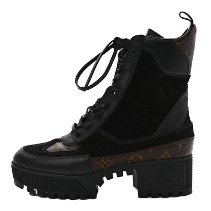 Louis Vuitton Suede Calfskin Monogram Laureate Platform Desert Boots 37 Black 1 of 8