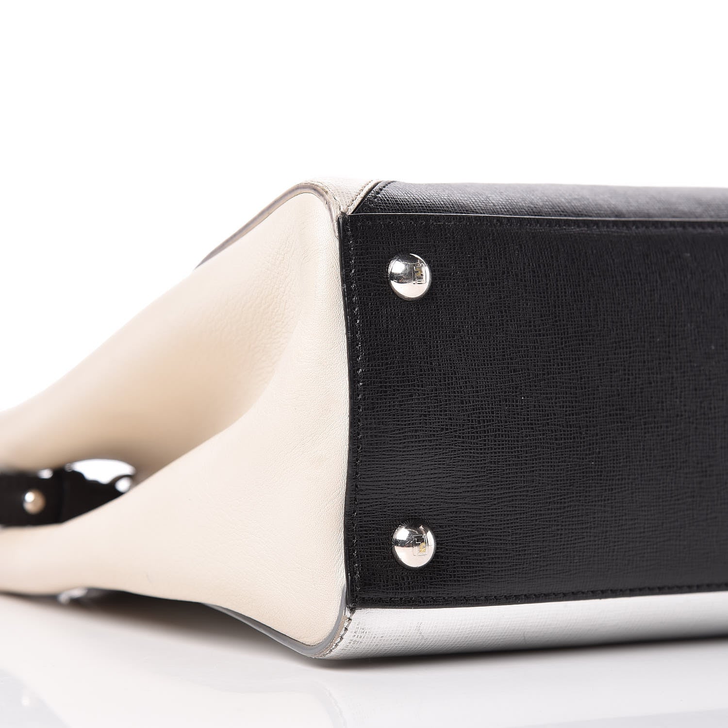 Fendi Vitello Elite Calfskin Colorblock Petite 2Jours Tote Black Multicolor White Argento 5 of 11
