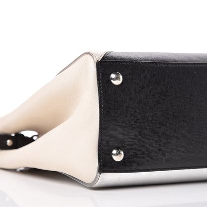 Fendi Vitello Elite Calfskin Colorblock Petite 2Jours Tote Black Multicolor White Argento 5 of 11
