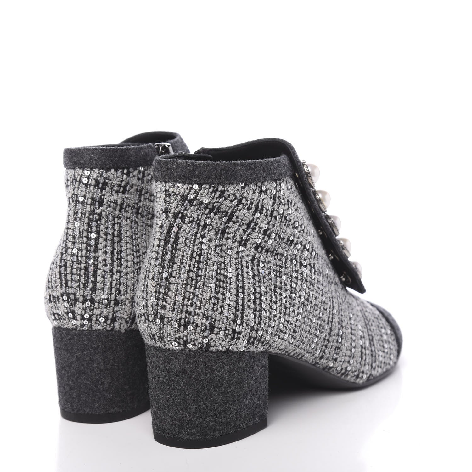 Chanel Tweed Pearl Cap Toe Short Boot 39.5 Black 4 of 9