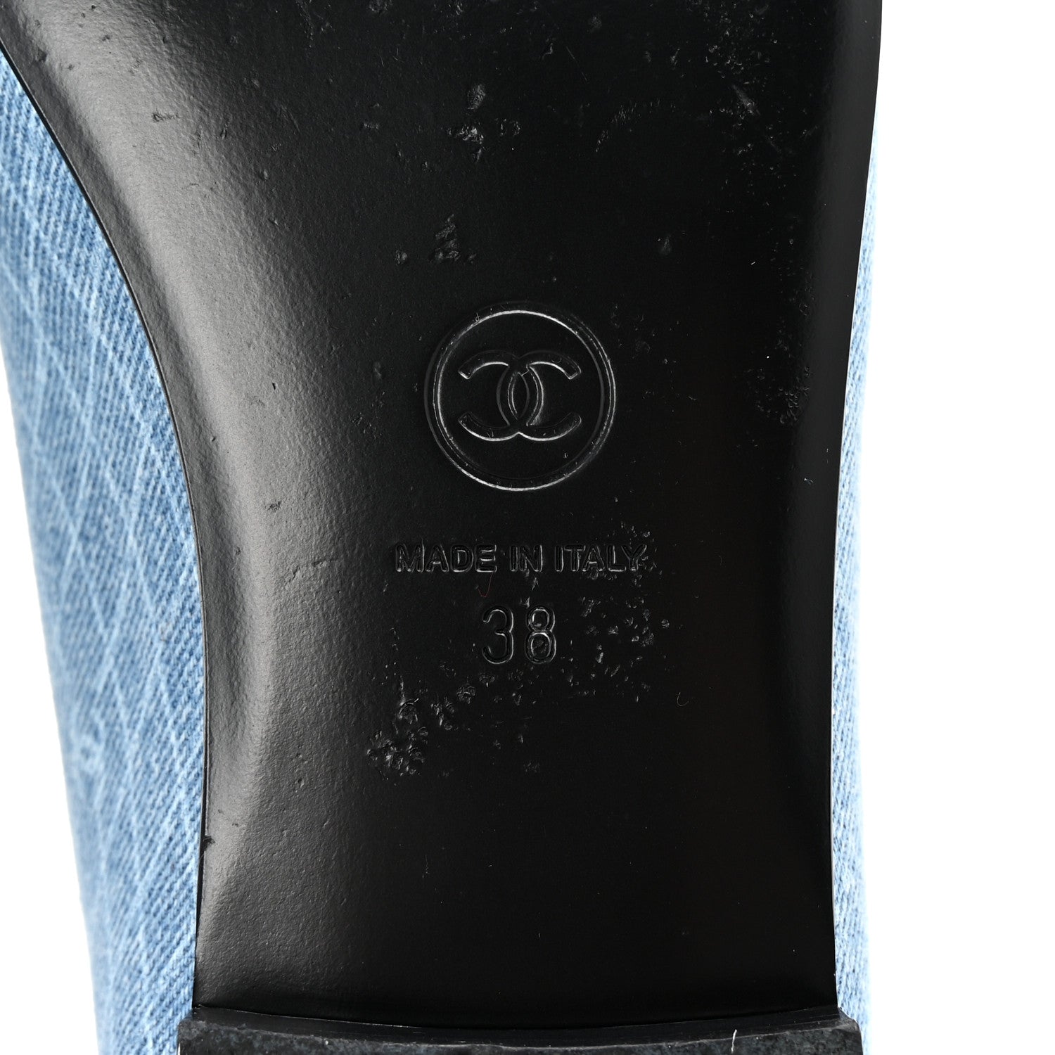 Chanel Denim Printed Quilt CC Cap Toe Ballerina Flats 38 Light Blue Dark Grey 7 of 10