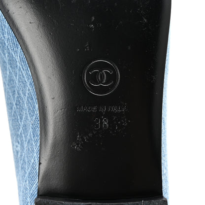 Chanel Denim Printed Quilt CC Cap Toe Ballerina Flats 38 Light Blue Dark Grey 7 of 10