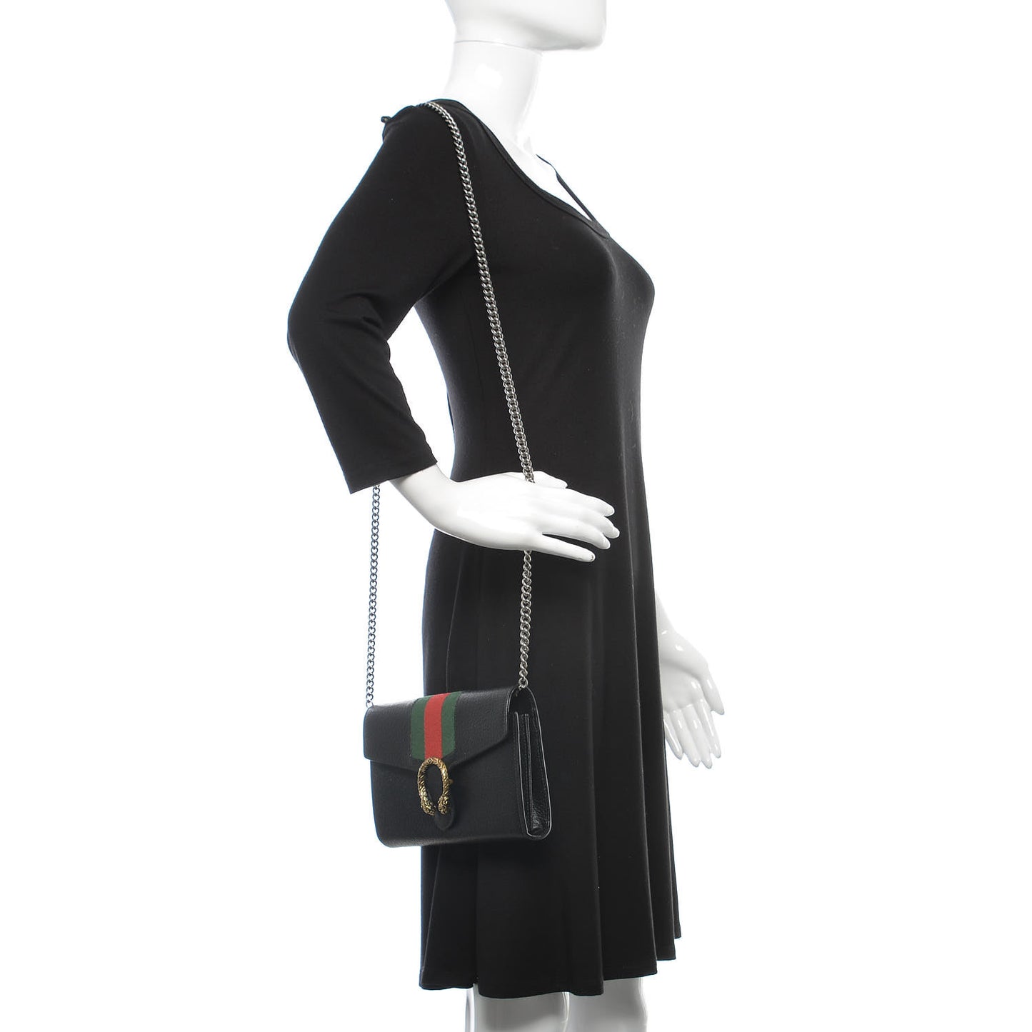 Calfskin Web Mini Dionysus Chain Wallet Black