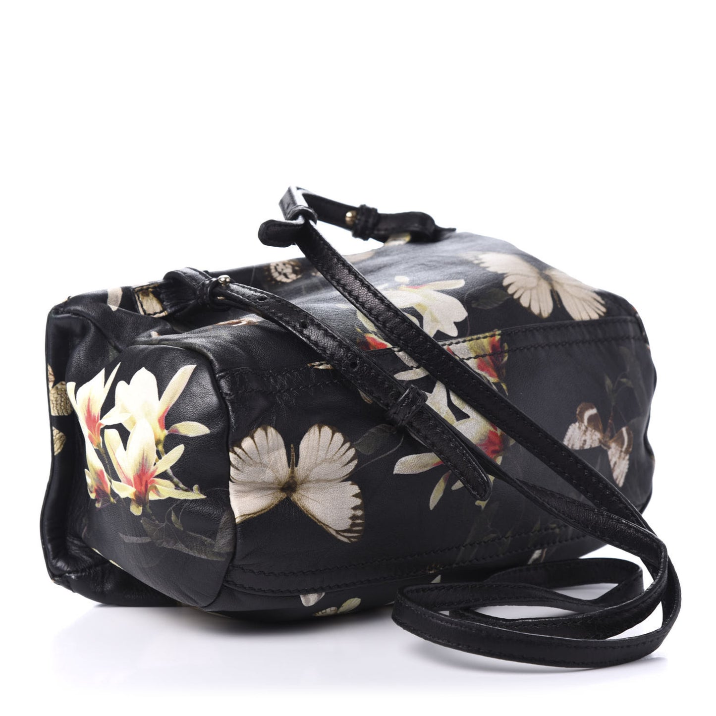 Lambskin Magnolia and Moth Print Mini Pandora Black