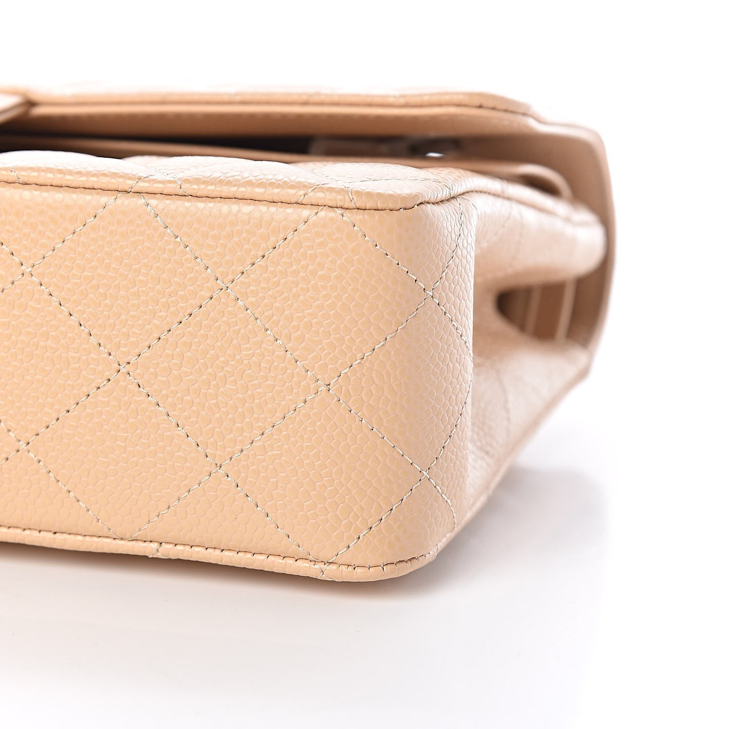 Caviar Quilted Medium Double Flap Beige