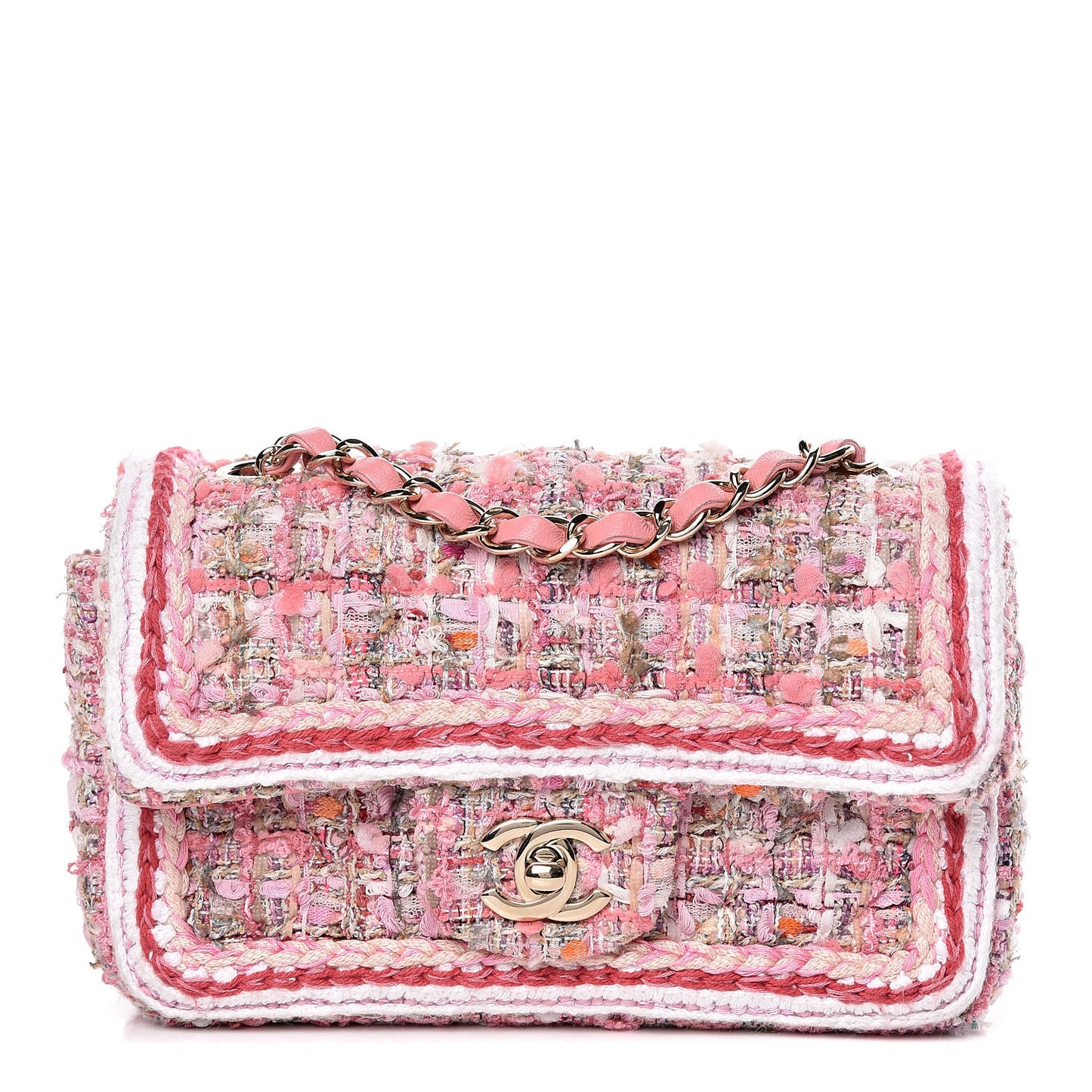Tweed Braid Mini Flap White Pink