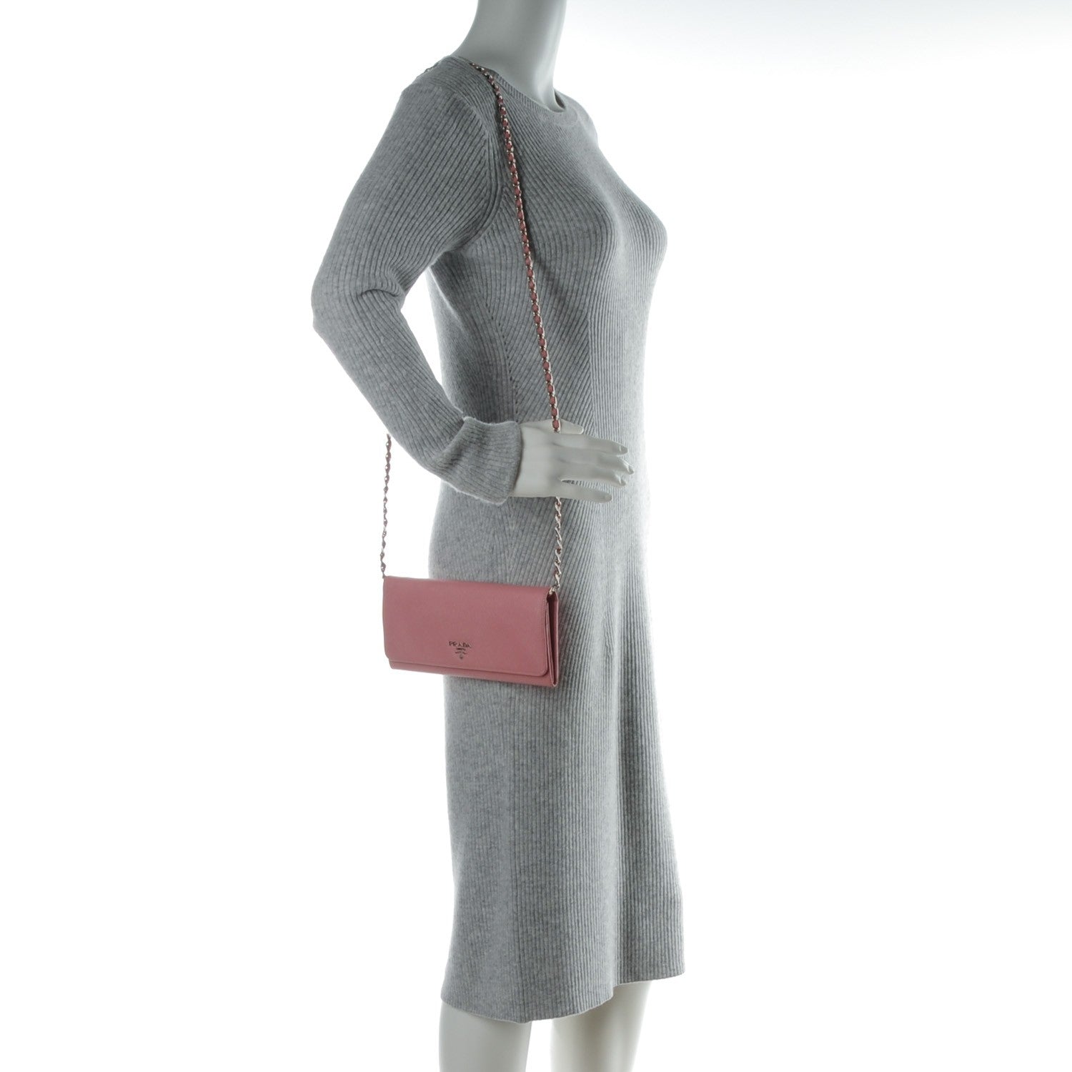 Prada Saffiano Metal Oro Chain Wallet Petalo 2 of 7