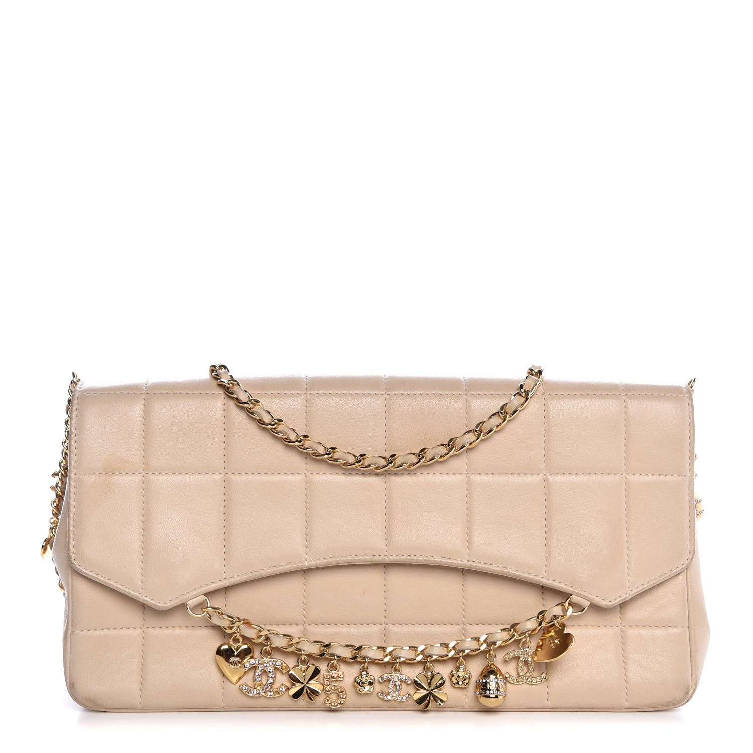 Chanel Lambskin Quilted Crystal Chocolate Bar Charm Flap Beige 2 of 32