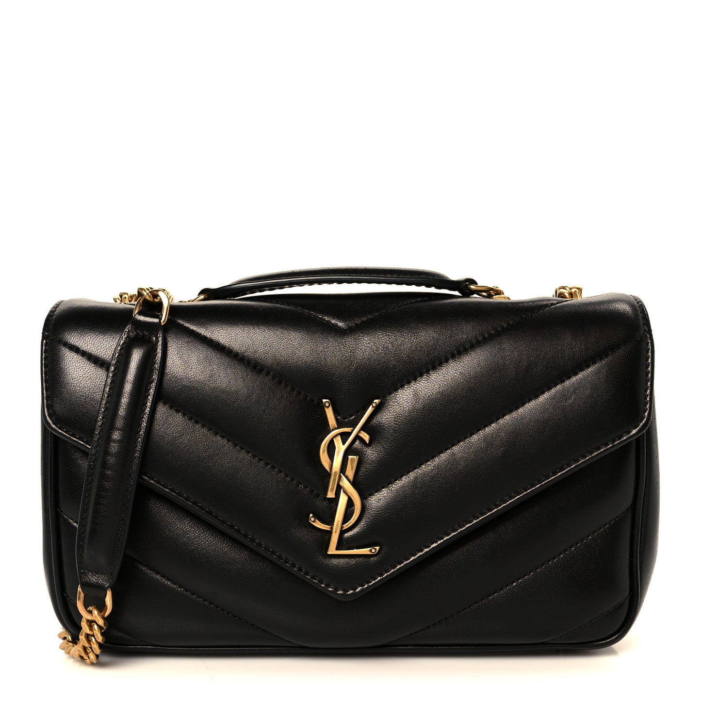 Lambskin Chevron Quilted Small Loulou Black