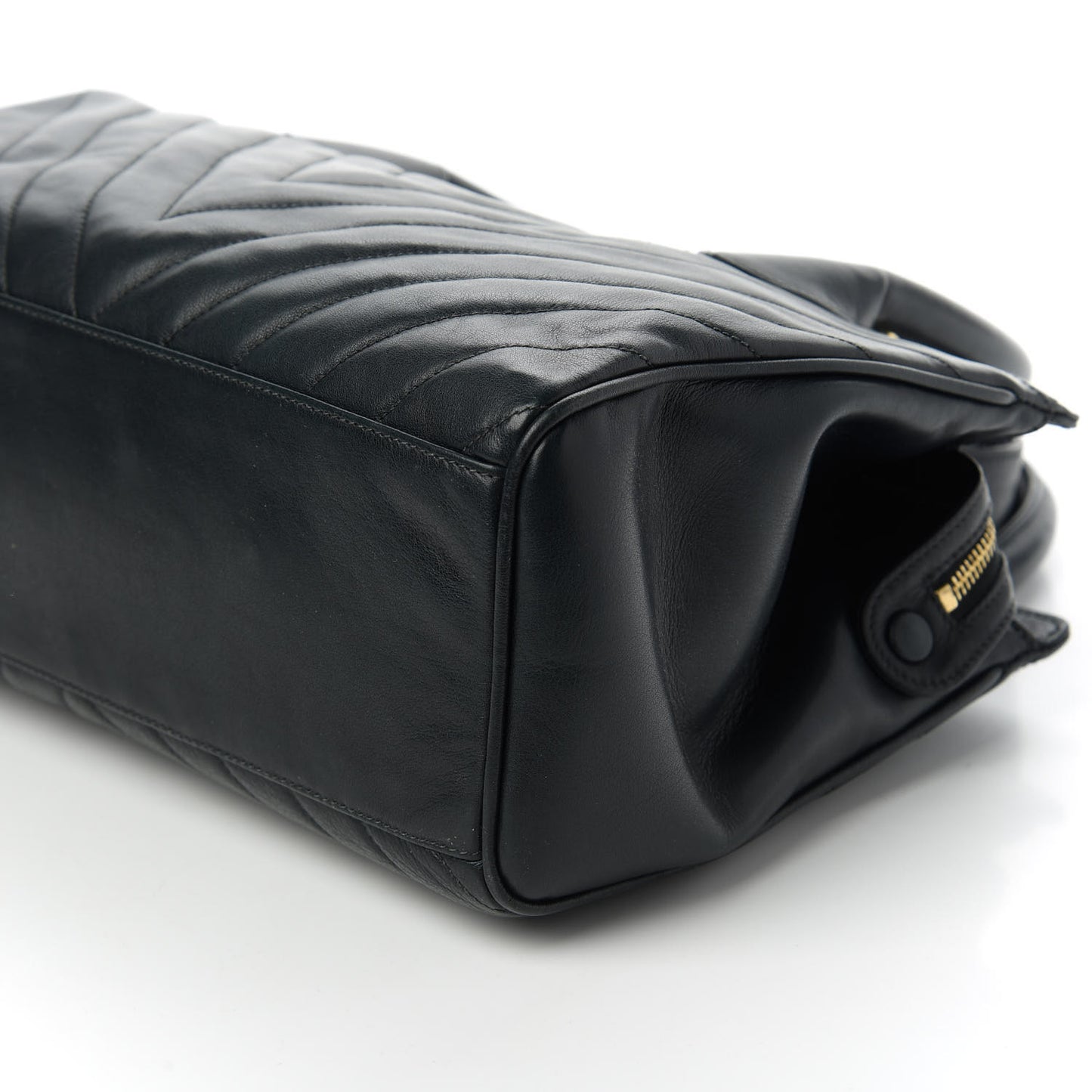 Lambskin Chevron Quilted Top Handle Bag Black